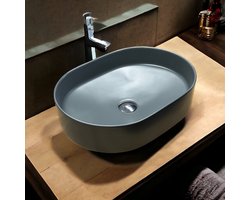 Keramische ovaal opbouw waskom mat grijs 50cm