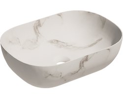 Keramische ovale opbouw waskom Oval Mini Calacatta 46x33cm wit marmer