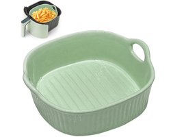 Keramische ovenschaal, 650 ml, vierkante bakvorm, 7 inch ovenvorm, keramische bakvorm met handvatten voor lasagne, vlees, groenten, voor airfryer, oven, magnetron (groen)