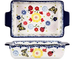 Keramische Ovenschaal - Bakpan Lasagne - Oven naar Tafel - Bloemen Vlinder Decoratie - 22 oz Capaciteit - Multicolor