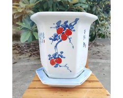 Keramische plantenbak Binnenplantenpotten Plantenbakken Binnen Blauw en Wit Porseleinen Bloempot Plantenbak Bloemkwekerijpot Orchidee Keramiek Bonsai Orchidee Pot Binnenp(E-23.5 * 26.5CM)