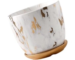 Keramische Plantenpot - Bloempot Vaas - Planten Decoreren - Marmer Textuur - 21x21x19cm - Wit