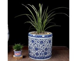 Keramische Plantenpotten - Opbergpot Porselein - Kamerplanten Versieren - Hoge Temperatuur Gebakken - 27 cm Diameter - Blauw Wit