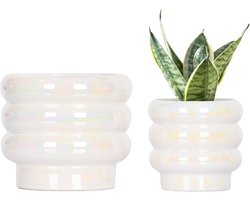 Keramische Plantenpotten Set van 2 met Drainagegaatje - Ideaal voor Orchideeën en Vetplanten