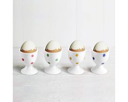 Keramische polka dots eierdopjes, paasgeschenken, cadeauset, 4 porseleinen houders, ontbijt, gekookt kookgereedschap, stabiel, gemakkelijk te reinigen, herbruikbaar paascadeau