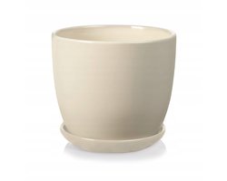Keramische Pot met Schotel Kremkleurig 13x12cm