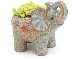 Keramische pot olifant - Cactussen en vetplanten - Mini tuin accessoire - Wit