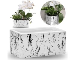 Keramische Potcover, Wit en Zwart Marmer Patroon Cover 22,5x12x10 cm