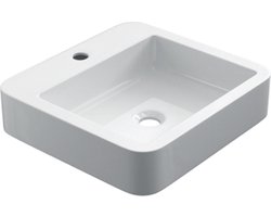 Keramische rechthoekige opbouw waskom Linar 45x42cm wit met kraangat