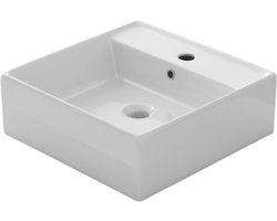 Keramische rechthoekige opbouw waskom Square 41,5x41,5cm wit met kraangat
