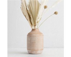 Keramische Rustieke Boerderijvaas Voor Woondecoratie Tafelstukken - Hoge 17,9 Cm Zandglazuurafwerking Decoratieve Bloemenvaas Voor Pampasgras - Woonkamer - Plankdecoratie - Schoorsteenmantel