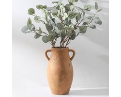 Keramische rustieke vaas 11,3 inch met handgrepen - witgekalkte terra cotta bloemenvaas voor woonkamerdecoratie