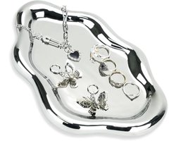 Keramische sieradendienblad, wolkvormig sieradendienblad, sieradenschaal, keramische cosmetica-dienblad, sieradendisplay voor vrouwen meisjes, verjaardag, Kerstmis geschenken (zilver)