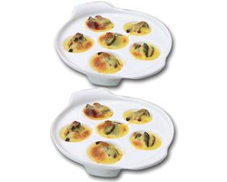Keramische Slakkenschaal en Eetcargot Dienblad - Set van 2 - Wit Porselein - Met Handvat