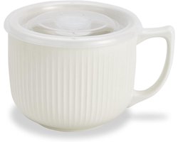 Keramische Soepkom met Handvat 32oz – Microwave Ramen Kom met Deksel – Wit – Voor Cerealen, Havermout, Ramen & Soep