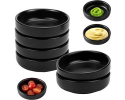 Keramische sojasauskom, set van 6 keramische dipschalen, 9 x 9 x 2,4 cm duikschalen, multifunctionele porseleinen sauskom, ronde kleine sojasauskom, voor tomatensaus (zwart)
