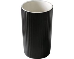Keramische Tandenborstelbeker - Drinkbeker Mok - Badkamer Organisatie - Handgemaakt Fijn Porselein - 119 cm Hoog - Zwart Gestreept
