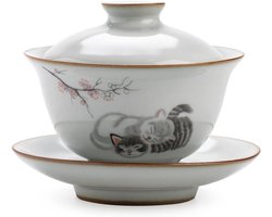 Keramische theekom - Gaiwan theeservies - Thee zetten - Handgeschilderd patroon - 160 ml - Multicolor