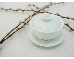 Keramische Theekop - Gaiwan Kop - Thee Zetten - Cloud Design - 200 Milliliter - Jade Groen
