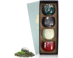 Keramische Theekop Set - Stijlvolle Chinese Japanse Retro Thee Mok - 4 Stuks - Voor Kung Fu Thee - Servies voor Thee en Wijn - Sake Cup