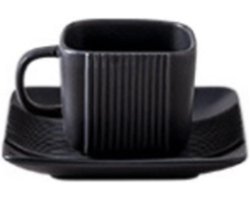 Keramische theemokken en vierkante theekopjes set - 120 ml met kopschotels - keramische koffiemokken - antislip theekopje voor gasten en thuis/kantoor in zwart.