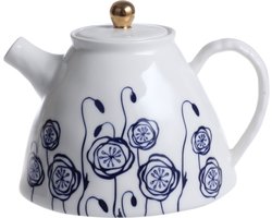 KERAMISCHE THEEPOT 1075 ML “INDIGO MOOD” AFM. 16 X 13,8 X H 19,4 CM - 1 WIT DESIGN EN BLAUWE BLOEMEN