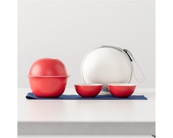 Keramische Theepot Set - Theekopjes Set - Thee Zetten - Draagbare Reis Set - 1 Pot 3 Kopjes - Rood