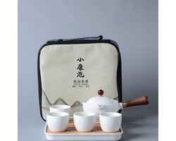 Keramische Theeset - Kungfu Thee Set - Reizen en Ontspanning - 360 Rotatie Theepot - 4 Kopjes Bamboe Dienblad