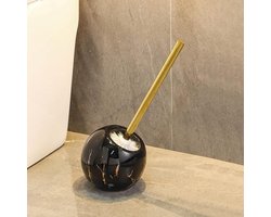 Keramische Toiletborstel - WC Borstel Set - Badkamer Hygiëne - Lange Greep Ontwerp - Rond - Marmer Goud Zwart