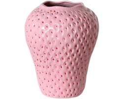 Keramische Vaas - Bloemen Decoratie - Bloemen Presenteren - Handgeschilderd Fruit Design - Medium Formaat - Roze