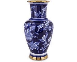 Keramische vaas - Hoge bloemenvazen ​​met gouden accent - Blauw
