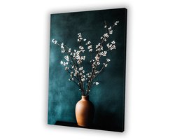 Keramische vaas met bloesemtakken - Stilleven schilderij op canvas - Bloemen - Woonkamer - Wanddecoratie slaapkamer - Accessoires Kantoor - Canvas 60x90 cm
