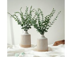 Keramische Vaas met Lente Kunstmatige Eucalyptus Stengels - Decoratie voor Keuken, Slaapkamer en Badkamer - Set van 2 stuks.