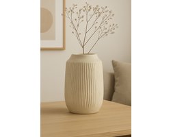 Keramische Vaas Ø21x 33 cm – Moderne Ribbelstructuur – Beige Decoratieve Vaas voor Woonkamer & Interieur