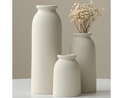 Keramische Vaas Set 3 Stuks - Stijlvolle Woondecoratie - Waterdicht & Duurzaam - Beige Art Deco Design - Voor Pampasgras en Droogbloemen - Decoratieve Vazen Set Klein Modern