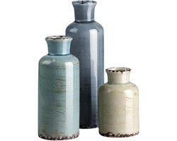 Keramische Vaas Set - Decoratieve Vazen - Tafel Decoratie - 3 Delige Set - 3 Maten - Blauw
