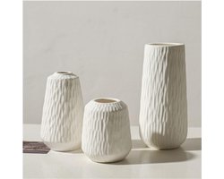 Keramische Vaas Set van 3 - Moderne Decoratie voor Entree - Woonkamer en Tafel - Witte Vazen voor Pampasgras en Bloemen - Decoratieve Accenten in Landhuisstijl - Consoletafeldecoratie