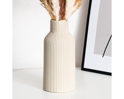 Keramische vaas voor droogbloemen en decoratie - Moderne Boheemse stijl - Pampasgras, eettafel, boekenkast - Woonkamer, slaapkamer, entree - Beige