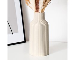 Keramische vaas voor pampasgras - Kleine vaas voor decoratie in eettafel, boekenkast, schoorsteenmantel etc. - Eenvoudige moderne Bohemische stijl (beige)