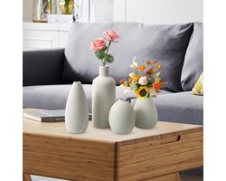 Keramische vaas wit - vazen set van 4 beige voor decoratie verse bloemen pampasgras bloemen gedroogde bloemen thuis woonkamer slaapkamer kantoor idee plank boekenkast tafel mantel (beige)