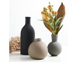 Keramische Vazenset van 3 – Rustieke Woondecoratie in Farmhouse-stijl – Aardewerken Vazen voor Boeketten, Pampasgras, Gedroogde & Verse Bloemen – Voor Woonkamer, Keuken, Slaapkamer, Badkamer, Hal & Schouw – Meerkleurig