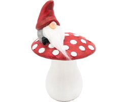 Keramische Vliegenzwam met Kabouter Decoratie - Sfeervolle Herfst Figuur Huis & Tuin, 18 cm