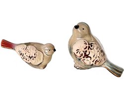 Keramische Vogelbeeldjes - Decoratieve Vogels - Woonkamer Decoratie - Vintage Krakeling Afwerking - 2 Maten - Grijs