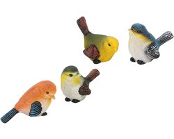 Keramische Vogels Beeldjes - Tuin Decoratie - Buiten Decoreren - Milieuvriendelijk Materiaal - Set van 4 - Multicolor