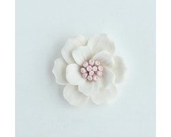 Keramische Wandbloem - Wanddecoratie Bloemen - Muur Versieren - Handgemaakt Keramiek - 7 cm - Wit