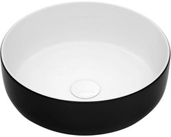 Keramische waskom rond zwart wit 38,5x38,5x14 cm opbouw Sofia