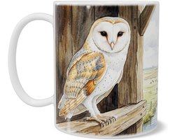 Kerkuil Mok Nachtvogel in Boerderij Venster - "Aquarel Series" Cadeau voor haar: Vrouw, Vriendin of Collega - Uilen Koffiemok - Nachtelijk Hollands Dorpsgezicht met Kerk en Koeien - Mysterieus Natuurcadeau