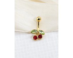 Kers Navelpiercing - Cherry Navelpiercing - Goudkleurige Navelpiercing - Belly Button Piercing - 1 Stuk