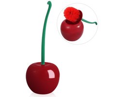 Kersen design toiletborstel set – Schattige staande WC-borstel met stevige lange steel, compacte houder en ruimtebesparende rode badkamer decoratie