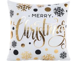 Kerst 'Balls & Snowflakes' Kussenhoes | Katoen/Polyester | 45 x 45 cm | Wit / Goud